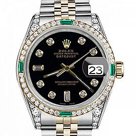Women's Rolex 31mm Datejust Two Tone Jubilee Black Color Dial 8 + 2 Bezel + Lugs + Emerald