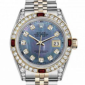 Women's Rolex 31mm Datejust Two Tone Jubilee Tahitian MOP Mother of Pearl Diamond Dial Bezel + Lugs + Rubies