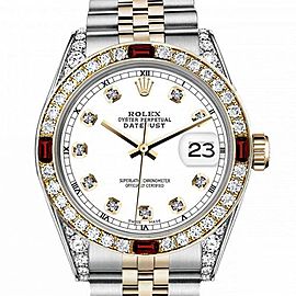Women's Rolex 31mm Datejust Two Tone Jubilee White Color Dial Diamond Accent RT Bezel + Lugs + Rubies