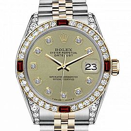 Women's Rolex 31mm Datejust Two Tone Jubilee Champagne Color Diamond Accent dial Bezel + Lugs + Rubies