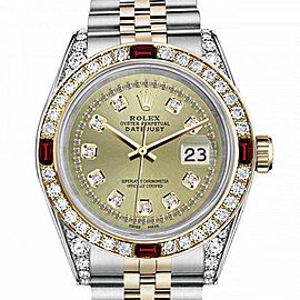 Men's Rolex 36mm Datejust Two Tone Jubilee Champagne Color String Diamond Accent Dial Bezel + Lugs + Rubies