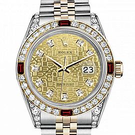 Men's Rolex 36mm Datejust Two Tone Jubilee Champagne Gold Jubilee Metal Plate Dial Bezel + Lugs + Rubies