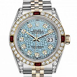 Men's Rolex 36mm Datejust Two Tone Jubilee Jubilee Ice Blue Color Dial Diamond Accent Bezel + Lugs + Rubies