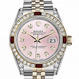 Men's Rolex 36mm Datejust Two Tone Jubilee Metallic Pink Diamond Dial Bezel + Lugs + Rubies