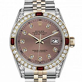 Men's Rolex 36mm Datejust Two Tone Jubilee Salmon Color Dial Diamond Accent RT Bezel + Lugs + Rubies
