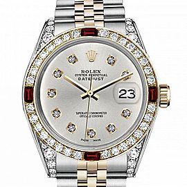 Men's Rolex 36mm Datejust Two Tone Jubilee Silver Color Diamond Dial Bezel + Lugs + Rubies