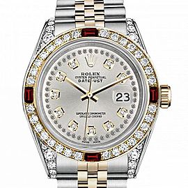 Men's Rolex 36mm Datejust Two Tone Jubilee Silver Color String Diamond Accent Dial Bezel + Lugs + Rubies