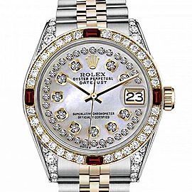 Men's Rolex 36mm Datejust Two Tone Jubilee White MOP String Diamond Dial Bezel + Lugs + Rubies
