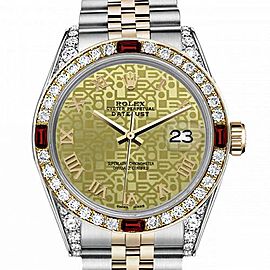 Men's Rolex 36mm Datejust Two Tone Jubilee Champagne Gold Jubilee Roman Numeral Dial Bezel + Lugs + Rubies