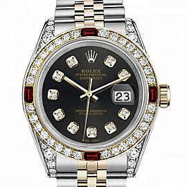 Men's Rolex 36mm Datejust Two Tone Jubilee Chocolate Dial Diamond Accent Bezel + Lugs + Rubies