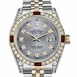 Men's Rolex 36mm Datejust Two Tone Jubilee Grey Color Dial Diamond Accent RT Bezel + Lugs + Rubies