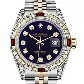 Men's Rolex 36mm Datejust Two Tone Jubilee Purple Color Dial Diamond Accent Bezel + Lugs + Rubies