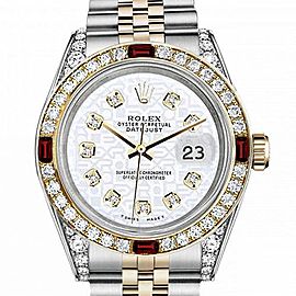Men's Rolex 36mm Datejust Two Tone Jubilee White Color Jubilee Dial Diamonds Bezel + Lugs + Rubies