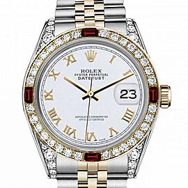 Men's Rolex 36mm Datejust Two Tone Jubilee White Roman Numeral Dial Bezel + Lugs + Rubies