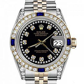 Women's Rolex 31mm Datejust Two Tone Jubilee Black Color String Diamond Accent Dial Bezel + Lugs + Sapphire