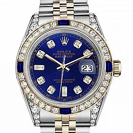Women's Rolex 31mm Datejust Two Tone Jubilee Blue Color Dial 8+2 Diamond Accent Bezel + Lugs + Sapphire