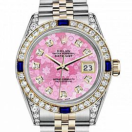 Women's Rolex 31mm Datejust Two Tone Jubilee Pink Flower MOP Dial Diamond Bezel + Lugs + Sapphire