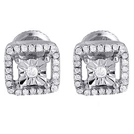 .925 Sterling Silver with 0.25ct Solitaire Round Diamond Square Stud Earrings