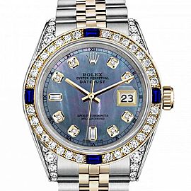 Women's Rolex 31mm Datejust Two Tone Jubilee Tahitian MOP Mother of Pearl 8 + 2 Diamond Dial RT Bezel + Lugs + Sapphire