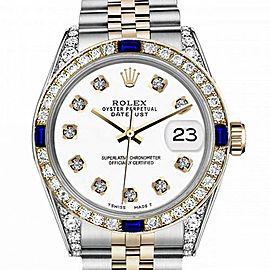 Women's Rolex 31mm Datejust Two Tone Jubilee White Color Dial Diamond Accent Bezel + Lugs + Sapphire