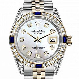 Women's Rolex 31mm Datejust Two Tone Jubilee White MOP Mother of Pearl Dial Diamond Accen Bezel + Lugs + Sapphire