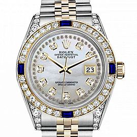 Women's Rolex 31mm Datejust Two Tone Jubilee White MOP Mother of Pearl String Diamond Dial Bezel + Lugs + Sapphire