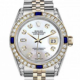 Women's Rolex 31mm Datejust Two Tone Jubilee White MOP Mother Of Pearl 8 + 2 Diamond Accent Bezel + Lugs + Sapphire