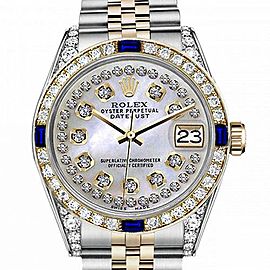 Women's Rolex 31mm Datejust Two Tone Jubilee White MOP String Diamond Dial Bezel + Lugs + Sapphire