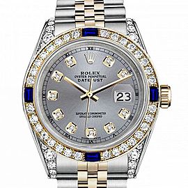 Women's Rolex 31mm Datejust Two Tone Jubilee Grey Color Dial Diamond Accent RT Bezel + Lugs + Sapphire