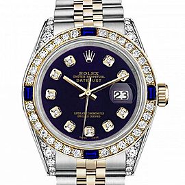Women's Rolex 31mm Datejust Two Tone Jubilee Purple Color Dial Diamond Accent Bezel + Lugs + Sapphire