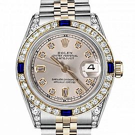 Women's Rolex 31mm Datejust Two Tone Jubilee Silver Color Dial 8 + 2 Diamond Accent Bezel + Lugs + Sapphire 68273