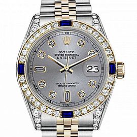 Women's Rolex 31mm Datejust Two Tone Jubilee Slate Grey Color Dial 8 + 2 Diamond Accent Bezel + Lugs + Sapphire