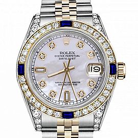 Women's Rolex 31mm Datejust Two Tone Jubilee White MOP Mother of Pearl Dial Diamond Accen Bezel + Lugs + Sapphire 68273