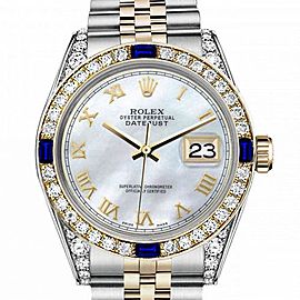 Women's Rolex 31mm Datejust Two Tone Jubilee White MOP Mother Of Pearl Roman Numeral Dia Bezel + Lugs + Sapphire