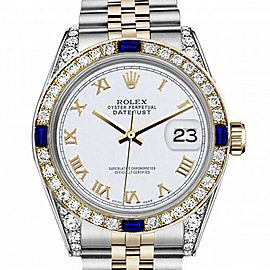 Women's Rolex 31mm Datejust Two Tone Jubilee White Roman Numeral Dial Bezel + Lugs + Sapphire