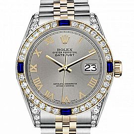 Women's Rolex 31mm Datejust Two Tone Jubilee Slate Grey Roman Numeral Dial Bezel + Lugs + Sapphire