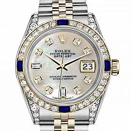 Women's Rolex 31mm Datejust Two Tone Jubilee White MOP Mother Of Pearl 8 + 2 Diamond Dial Bezel + Lugs + Sapphire
