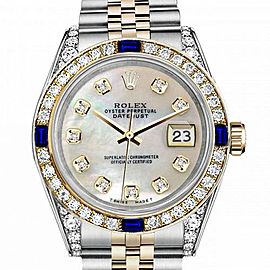 Women's Rolex 31mm Datejust Two Tone Jubilee White MOP Mother Of Pearl Dial Diamond Accent Bezel + Lugs + Sapphire