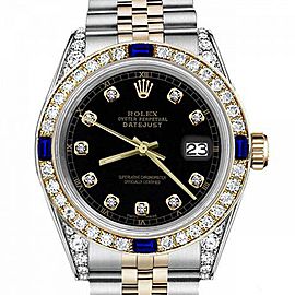 Men's Rolex 36mm Datejust Two Tone Jubilee Black Color Dial Bezel +Lugs + Sapphire