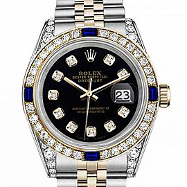 Men's Rolex 36mm Datejust Two Tone Jubilee Black Color Dial Diamond Accent Bezel + Lugs + Sapphire