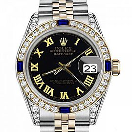 Men's Rolex 36mm Datejust Two Tone Jubilee Black Color Roman Numeral Dial Bezel + Lugs + Sapphire