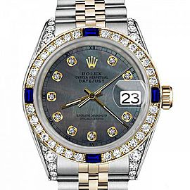 Men's Rolex 36mm Datejust Two Tone Jubilee Black MOP Mother Of Pearl Dial Diamond Accent RT Bezel + Lugs + Sapphire