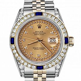 Men's Rolex 36mm Datejust Two Tone Jubilee Champagne Color String Diamond Accent Dial Bezel + Lugs + Sapphire 16013