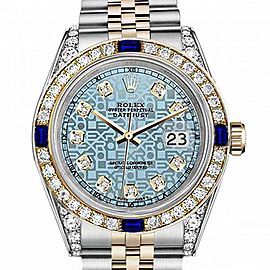 Men's Rolex 36mm Datejust Two Tone Jubilee Jubilee Ice Blue Color Dial Diamond Accent Bezel + Lugs + Sapphire