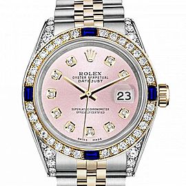 Men's Rolex 36mm Datejust Two Tone Jubilee Metallic Pink Diamond Dial Bezel + Lugs + Sapphire
