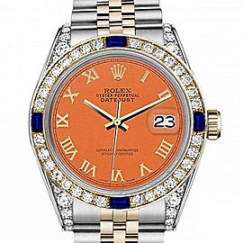 Men's Rolex 36mm Datejust Two Tone Jubilee Orange Color Roman Numeral Dial Bezel + Lugs + Sapphire