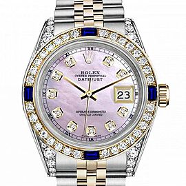 Men's Rolex 36mm Datejust Two Tone Jubilee Pink MOP Mother Of Pearl Dial Diamond Accent Bezel + Lugs + Sapphire