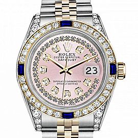 Men's Rolex 36mm Datejust Two Tone Jubilee Pink String Diamond Dial Vintage Style Marker Bezel + Lugs + Sapphire