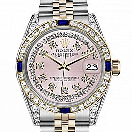 Men's Rolex 36mm Datejust Two Tone Jubilee Pink String Diamond Dial Vintage Style Marker Bezel + Lugs + Sapphire