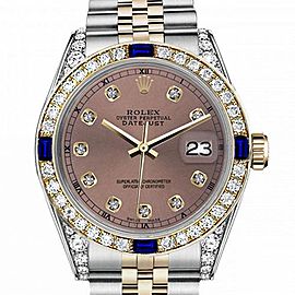 Men's Rolex 36mm Datejust Two Tone Jubilee Salmon Color Dial Diamond Accent RT Bezel + Lugs + Sapphire